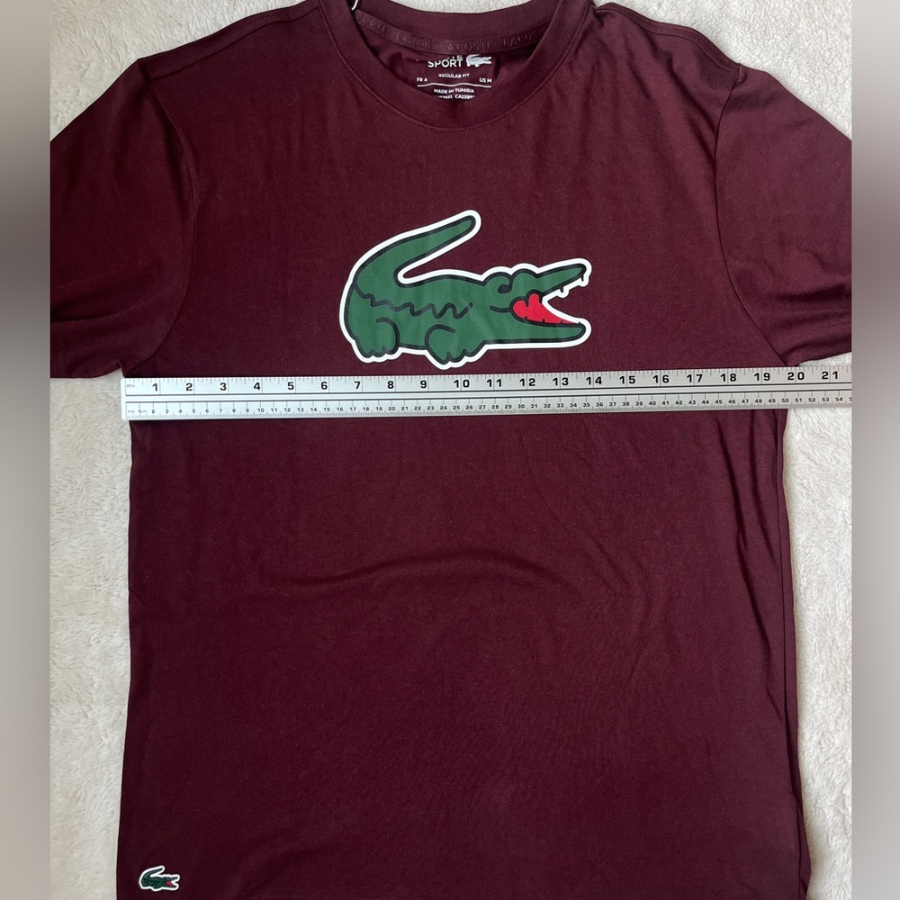 NWT Lacoste Sport Graphic Burgundy Tee with Iconic Green Logo Men Size Medium - Picture 7 of 11